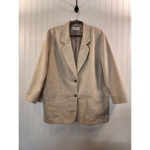 Elisabeth Women's Tan Linen Cotton Blend Blazer Size 2X Casual 3/4 Sleeves